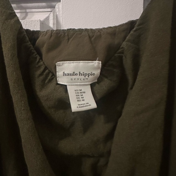 Haute Hippie Style Womens Linen Blend Strappy Wide Leg Jumpsuit Medium Green - Picture 5 of 5